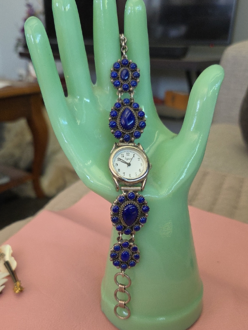Gorgeous A. Cadman Vintage Lapis Lazula Cluster band Sterling Silver Watch.
